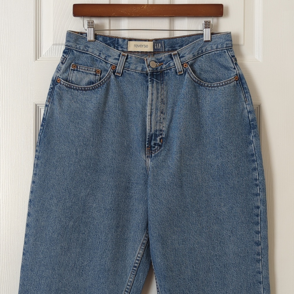 Gap Y2K Vintage Medium Wash High Waisted Reverse Fit Ankle Length Mom Jeans 12 - Picture 2 of 13